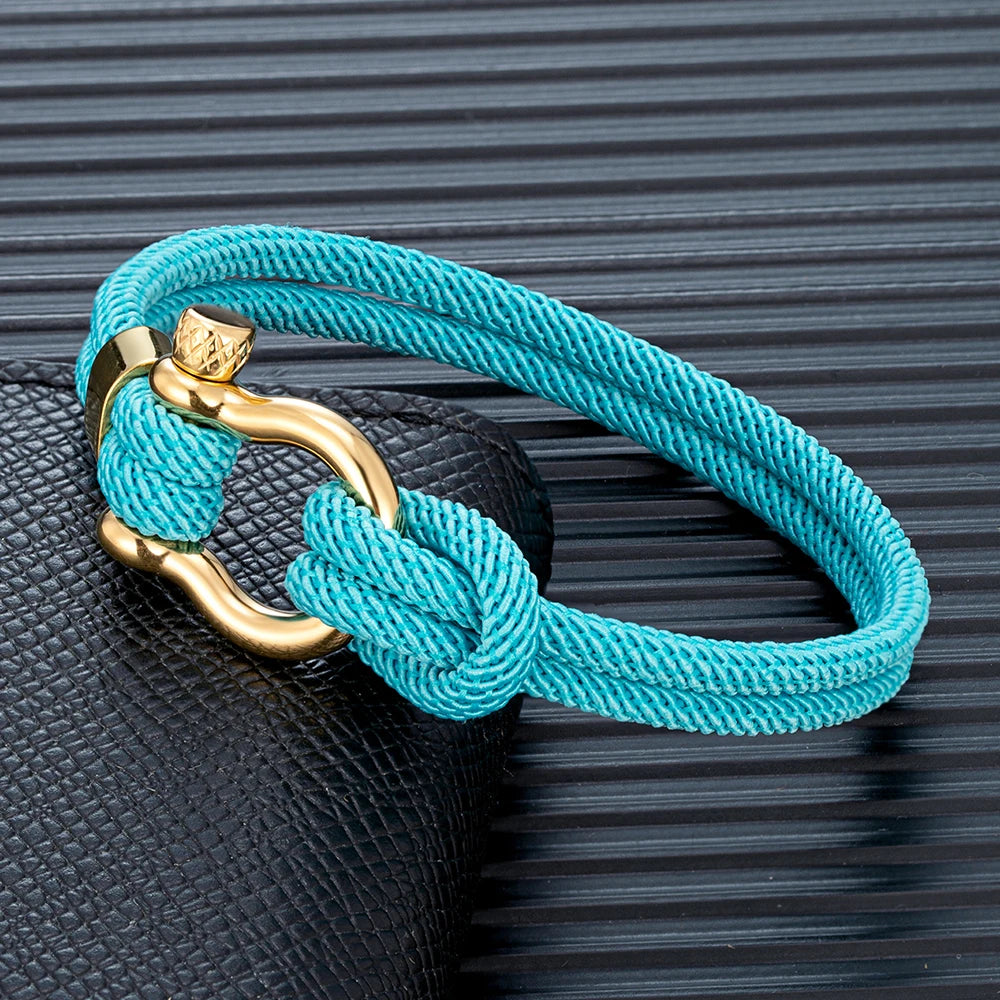 MKENDN Navy Style Braided Rope Bracelet Never Fade Stainless Steel Gold Color Horseshoe Clasp Bracelet for Men Women Couple Gift - Madeinsea©