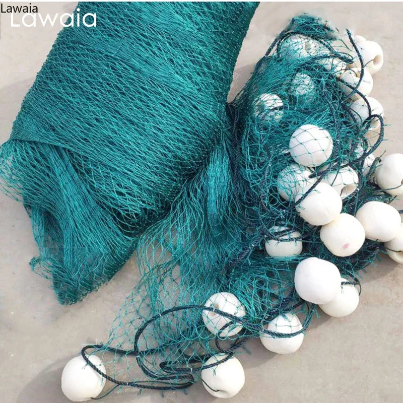 Lawaia Green Multifilament Fishing Trawl Net with Iron Sinker Foam Floats Fish Ponds Dragnet Pull-net 5m 10m 15m Railing Netting