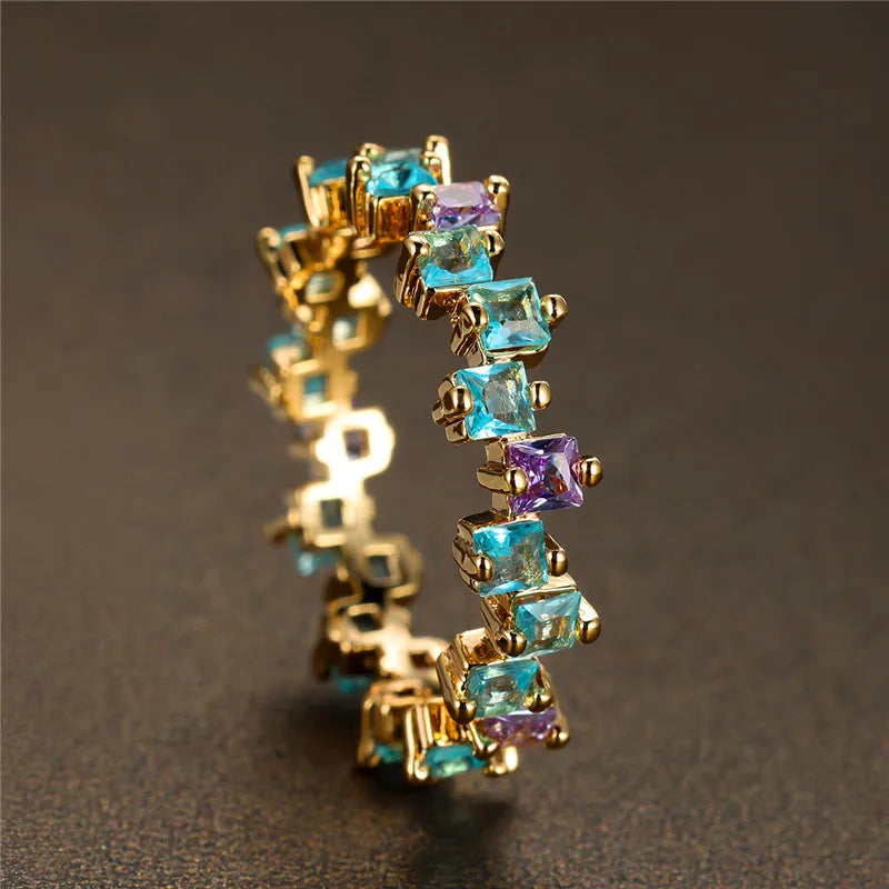 Female Light Purple Zircon Stone Ring Cute Gold Color Summer Wedding Jewelry For Women