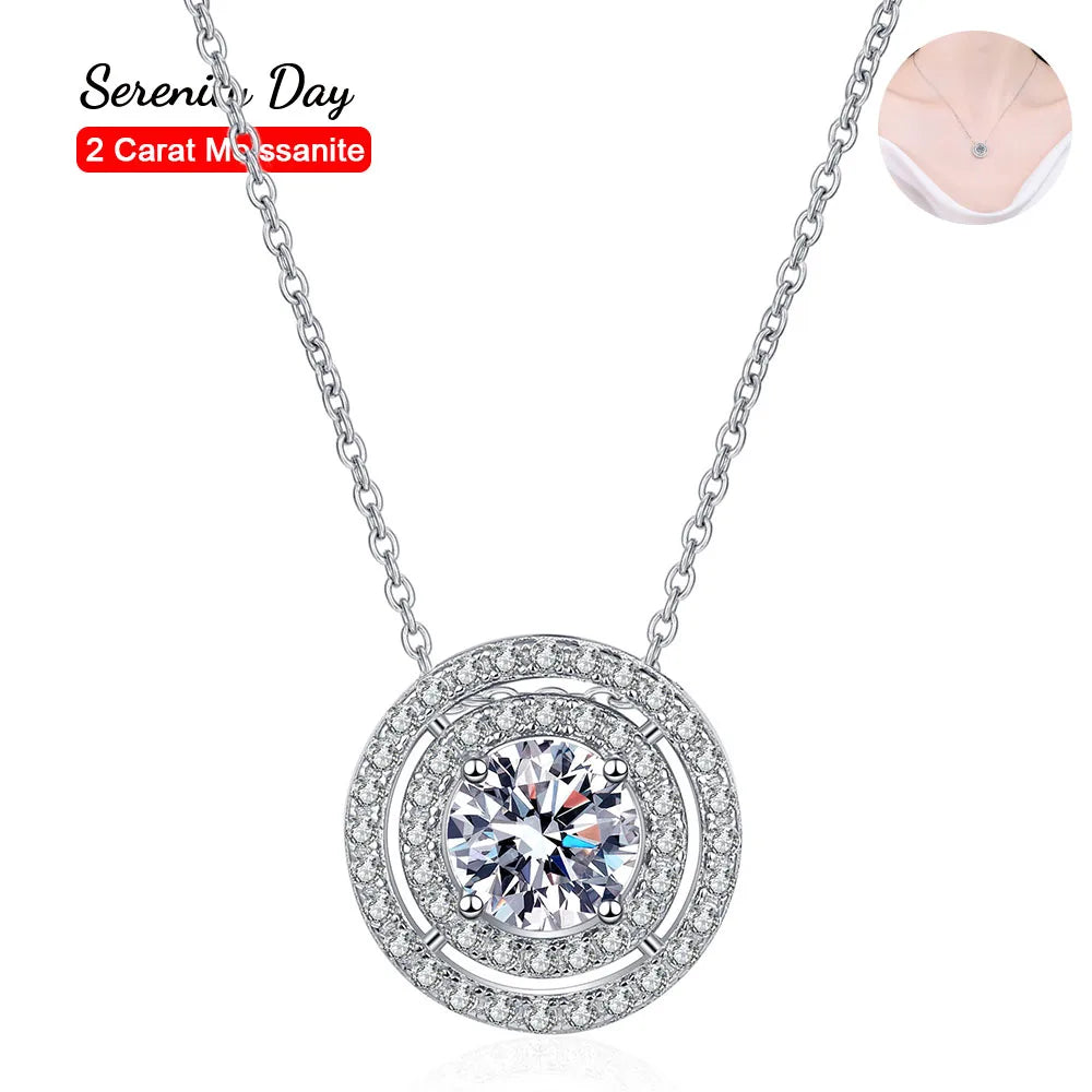 Serenity 0.5ct 1ct 2ct D Color Moissanite Pendant Necklace For Women 100% S925 Sterling Silver Double Circle Round Neck Chain