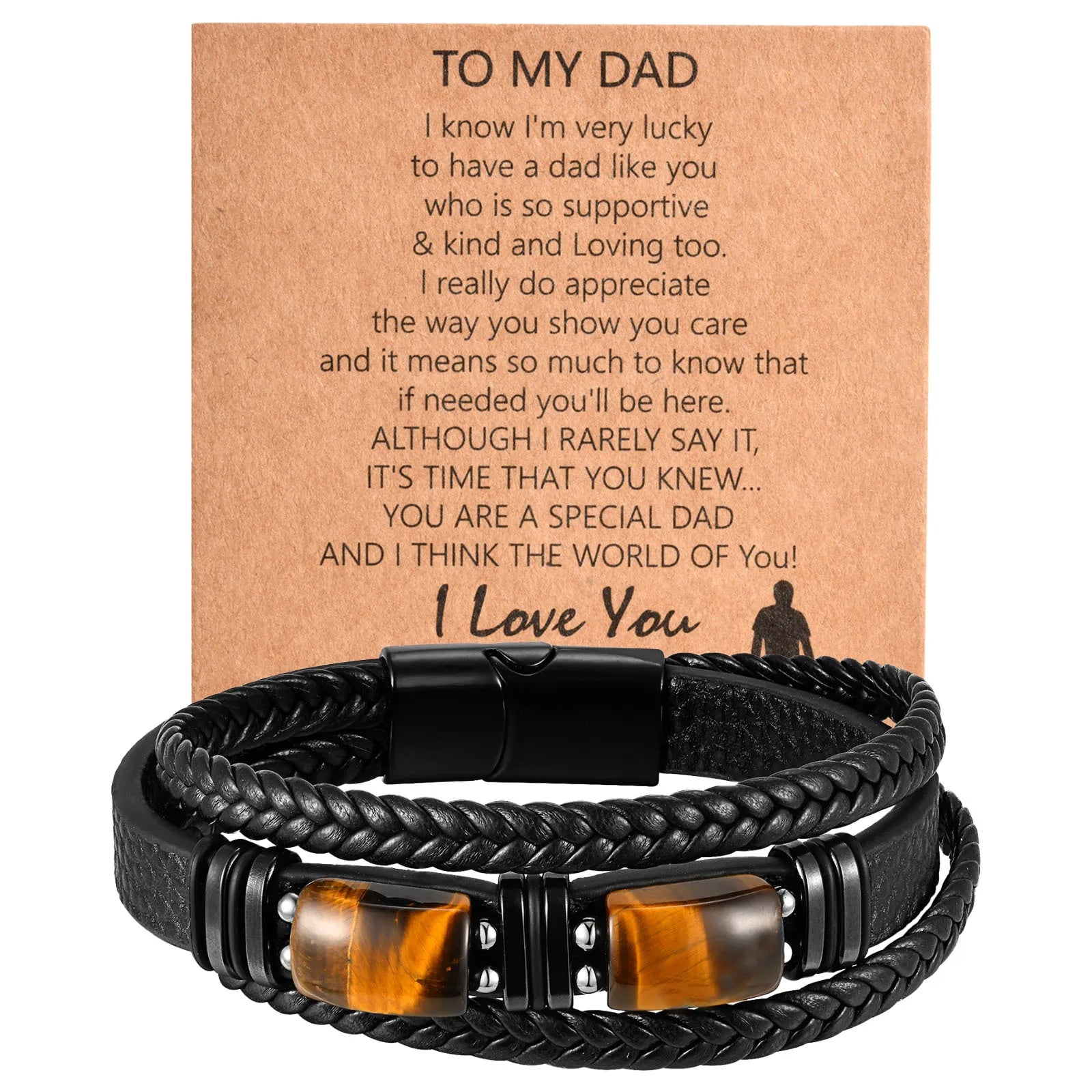Vnox Big Tiger Eye Stone Beads Leather Bracelets, Layered Black Woven Leather Bangles, Natural Gemstone Stress Relief Bracelets