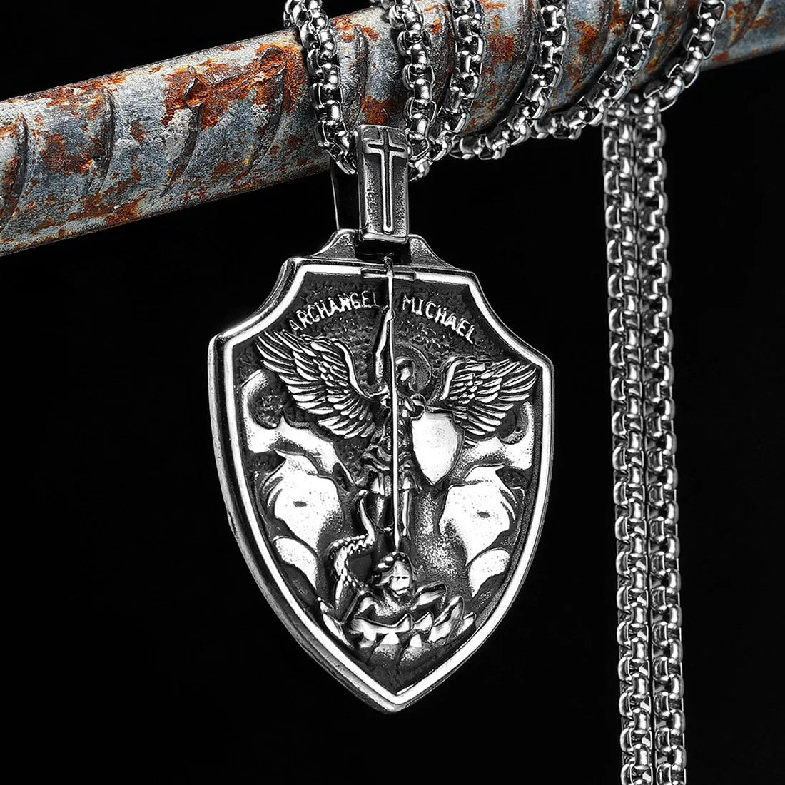 St.Michael Archangel Pendants 316L Stainless Steel Necklace Men Powerful Amulet Chain Rock Punk Vintage Jewelry Gift Accessories