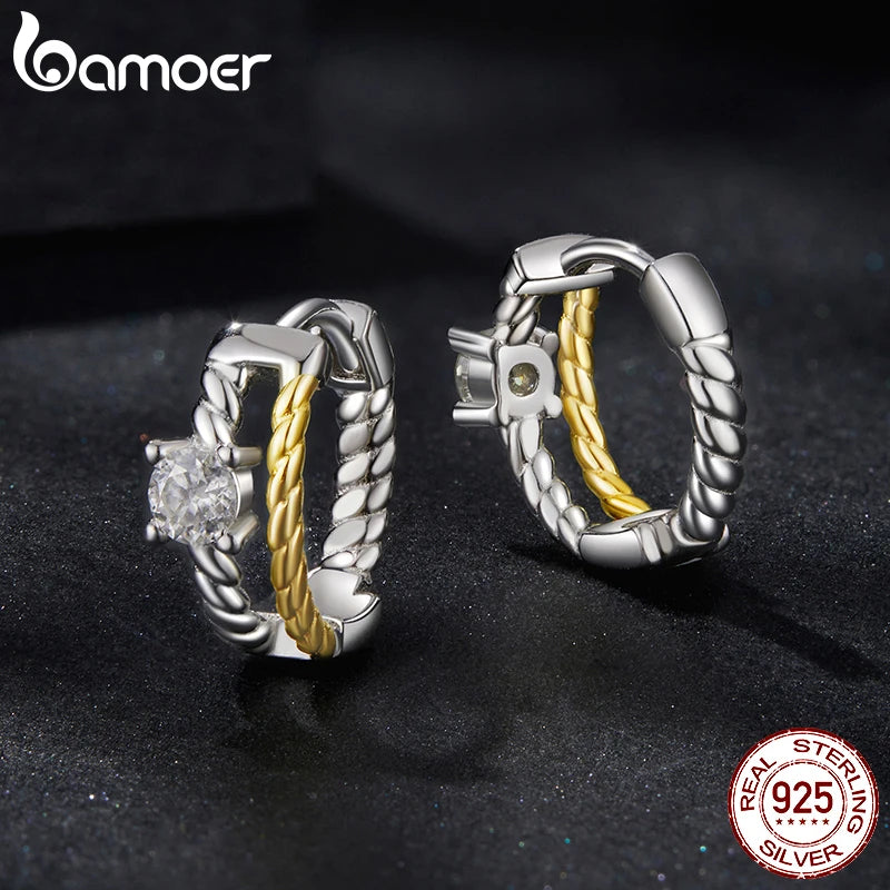 BAMOER Zweifarbige Creolen aus 925er Sterlingsilber mit Moissanit für Damen, hypoallergen, leicht, personalisierter edler Schmuck