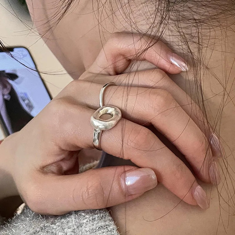 925 Sterling Silber Einfache Hohlringe für Frauen Geometrische Mode Smiple Open Handgemachte Allergie Party Schmuck Geschenk