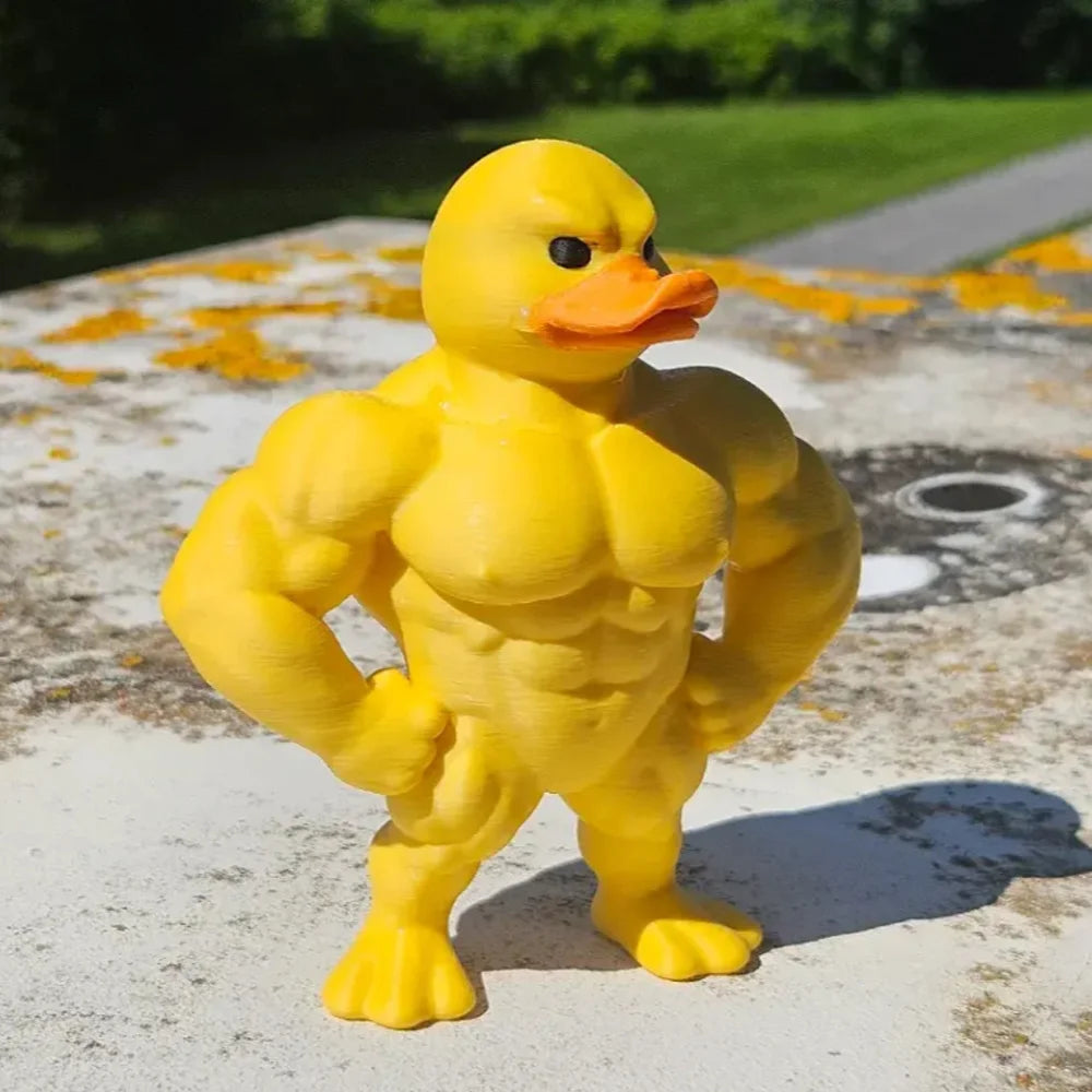 Statue de canard musclé (1 pièce) - Décoration de bureau 3D, figurine fantaisiste et mignonne pour étagère, décoration multifonctionnelle d'intérieur/extérieur