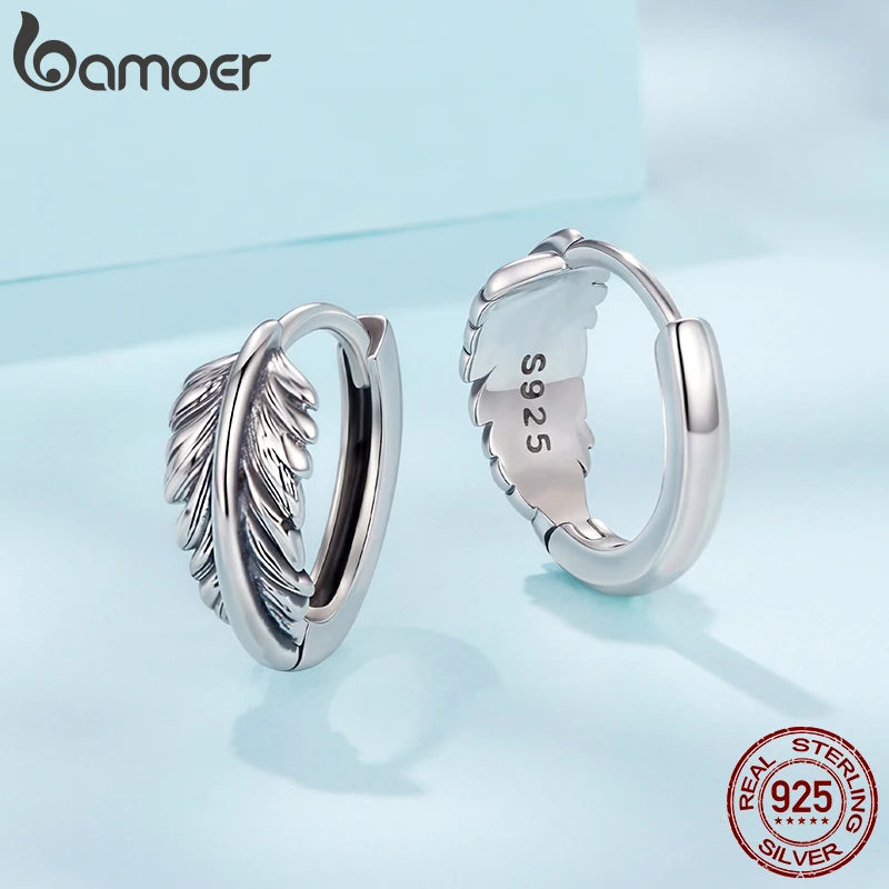 BAMOER 925 Sterling Silber Retro Blätter Creolen für Damen, oxidierte Vintage Huggies Ohrringe, bequeme Passform, Schmuckgeschenk