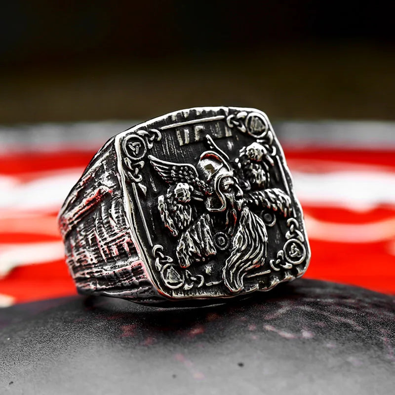BEIER 2024 Nouveau Style 316L Acier Inoxydable Viking Guerriers Bague Homme Corbeau Bague Carré Spécial Bijoux En Gros