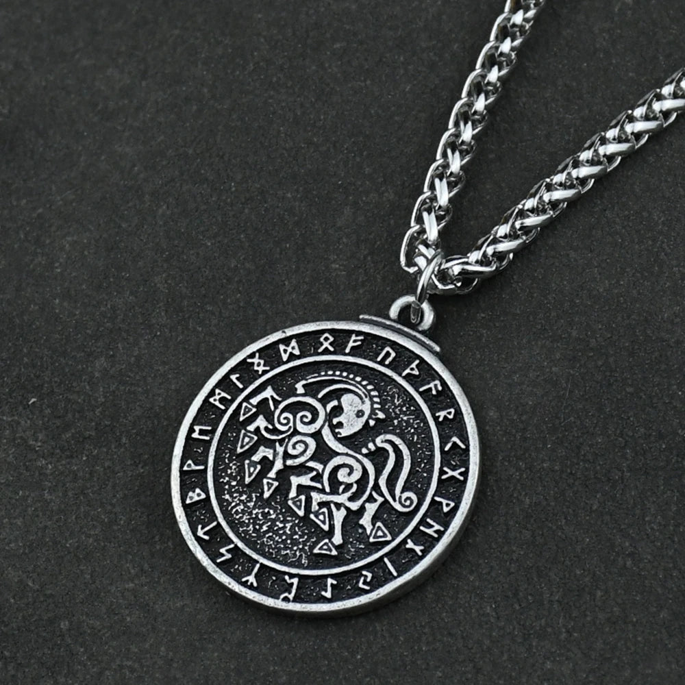 Viking warrior horse antique color Pendant Nordic Pirates war horse Necklace Vintage soldiers Norway axe Collar Jewelry