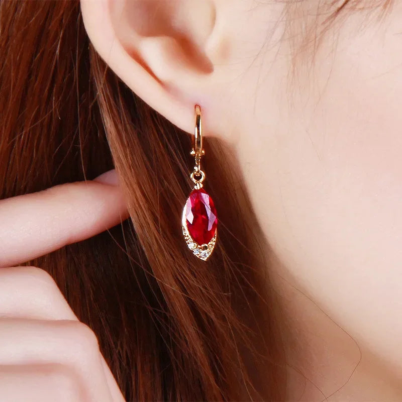 Women's Fashion Earrings Exquisite Ruby Pendant Earrings Female Personality Wild Jewelry 14k Gold Jewelry Real Gold Earrings - Madeinsea©