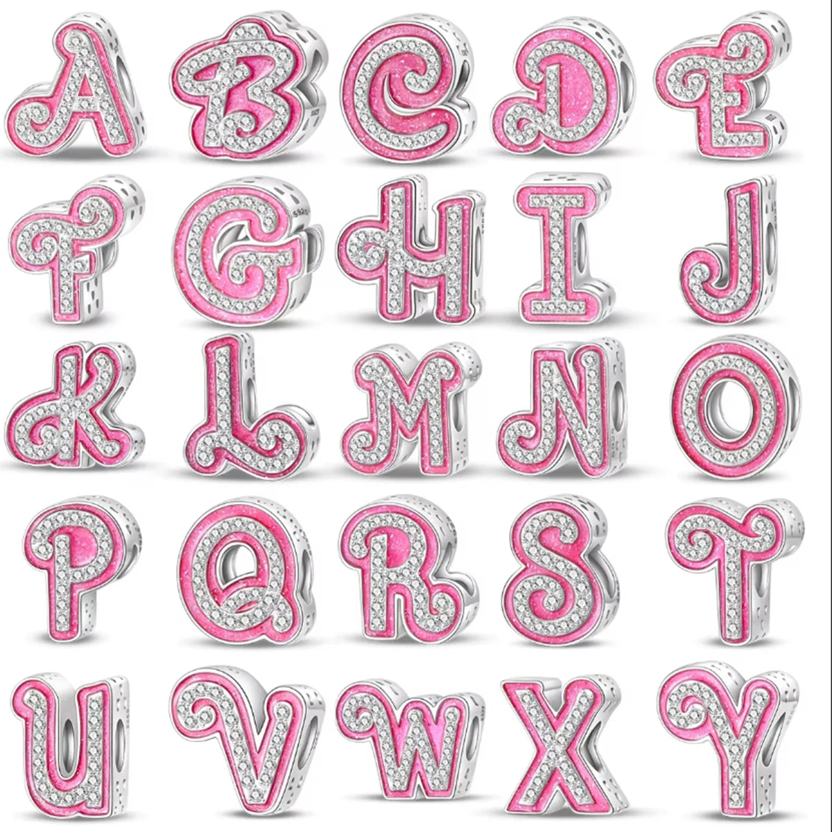 925 Sterling Silver twenty-six letter series zircon pink beads Charm Bead Fit Original Pandora Bracelet DIY Jewelry For Women