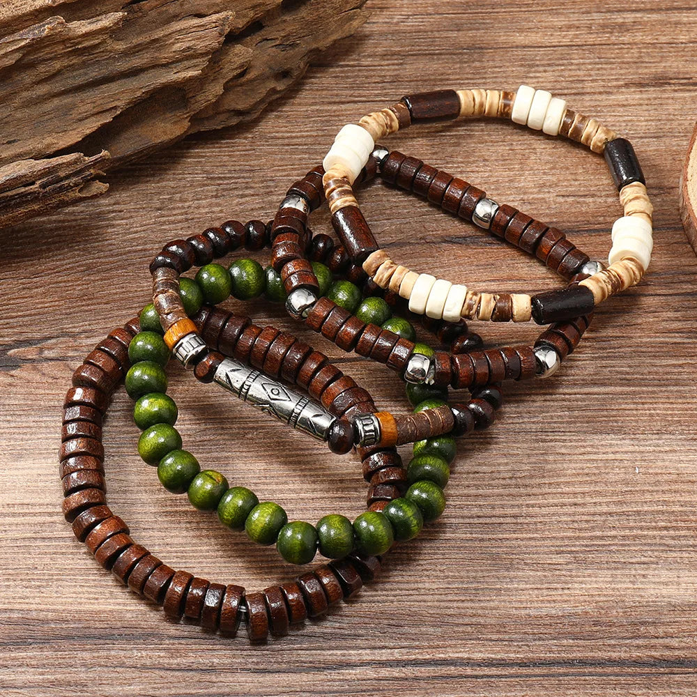 Vintage Cross Multi-Layer Beaded Wooden Beads Men's Bracelet Multi-Piece Set Bracelet