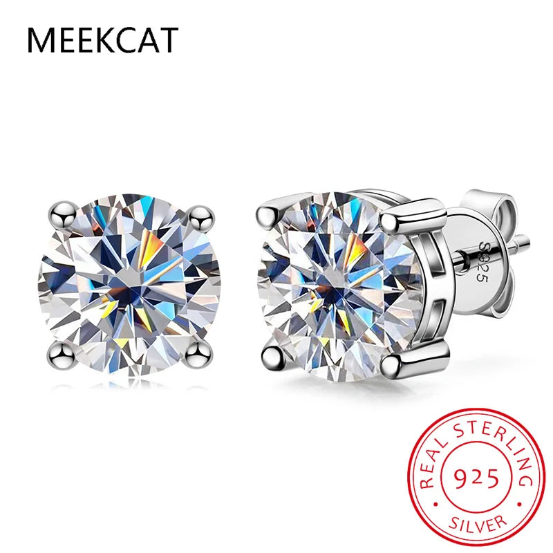 100% 925 Sterling Silver Real 2 Carat 8mm Moissanite Four Claws Stud Earrings For Women Sparkling Wedding Fine Jewelry