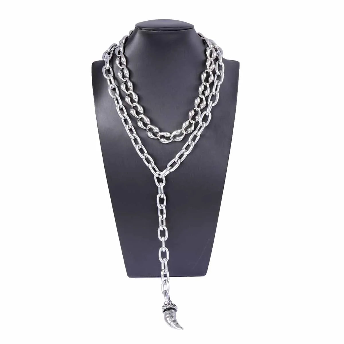 ZAA Personalized Creative Metal Chain Alloy Animal Horn Pendant Double Layer Necklace