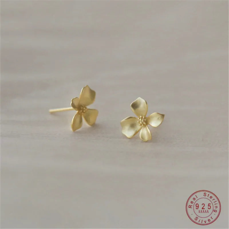 925 Sterling Silver Korean Temperament Gardenia Stud Earrings for Women Sweet Wedding Jewelry Accessories