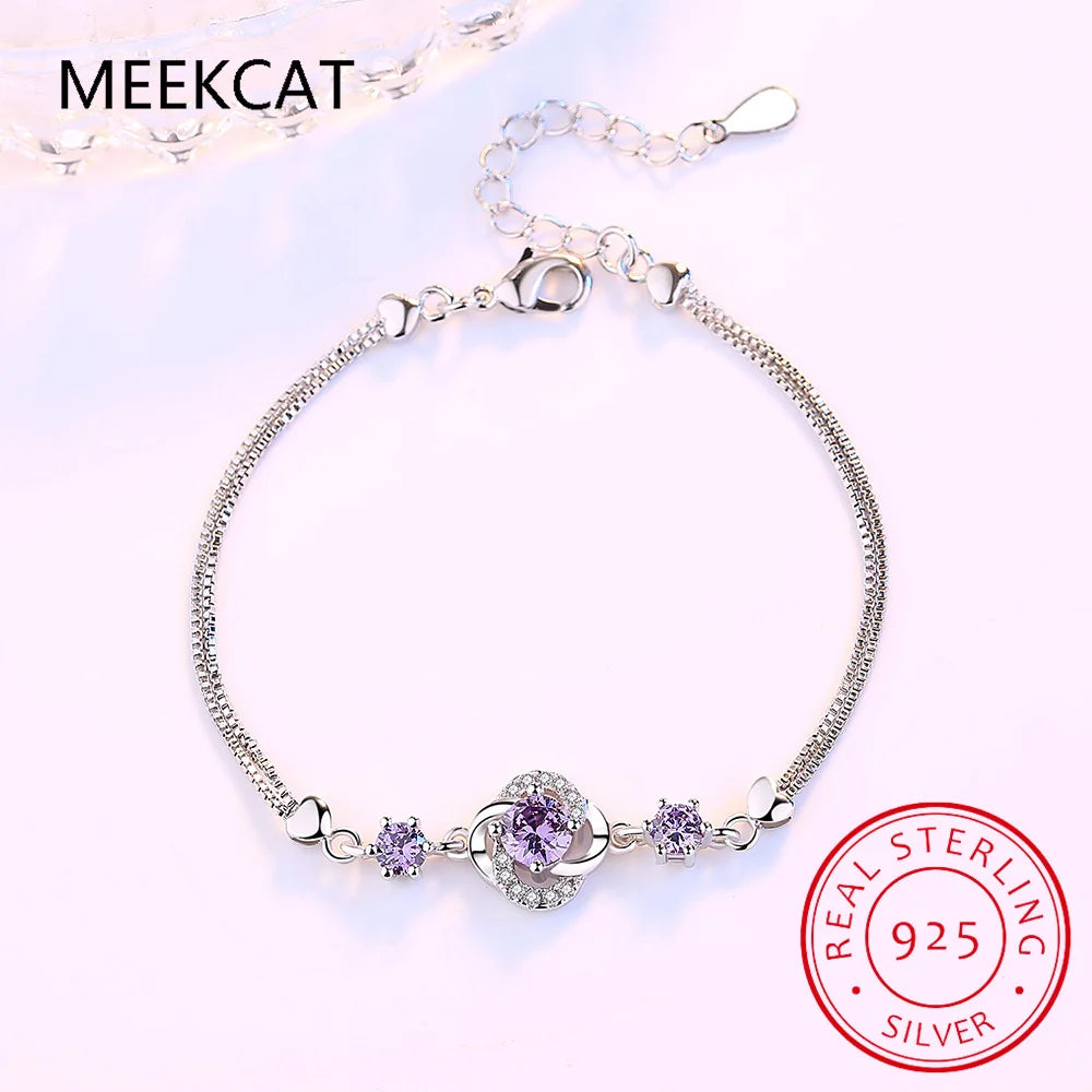 925 Sterling Silver Created Moissanite Gemstone Bangle Charm Wedding Four Leaves Clover Bracelet Fine Jewelry Drop Shipping