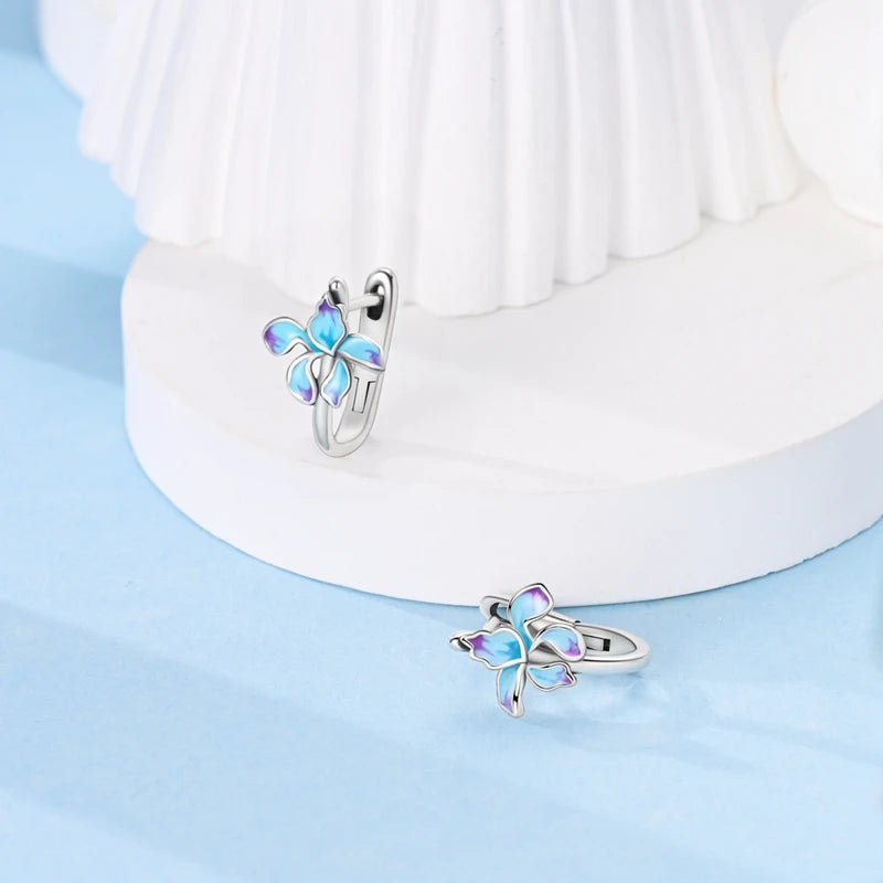 Simple Original 100% 925 Sterling Silver Sparkling Zircon Star Flower Double Hoop Earrings For Women Wedding Engagement Jewelry