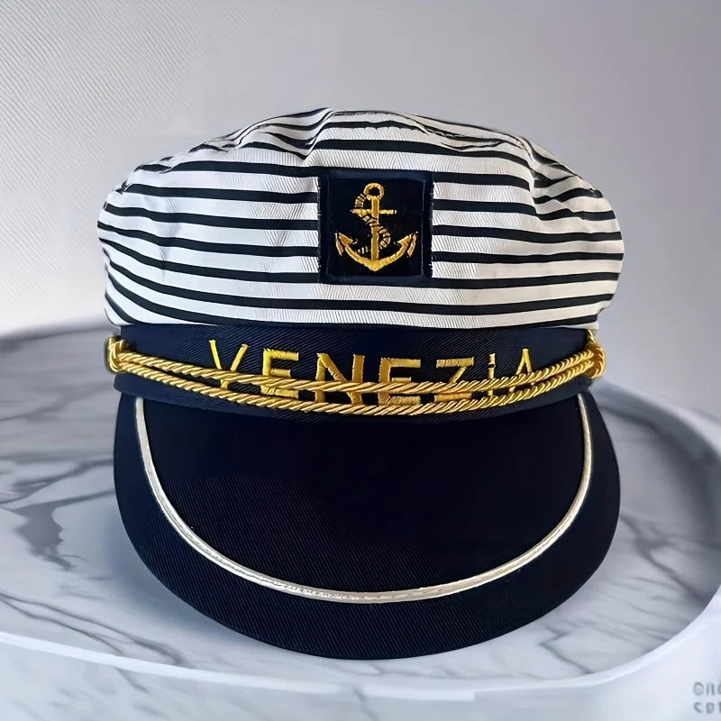 VENEZIA-Captain Navy Blue Cap, Striped Navy CapBurning man Party Cap for Cruise Ship Party,Adult Party,Cosplay,Outdoor