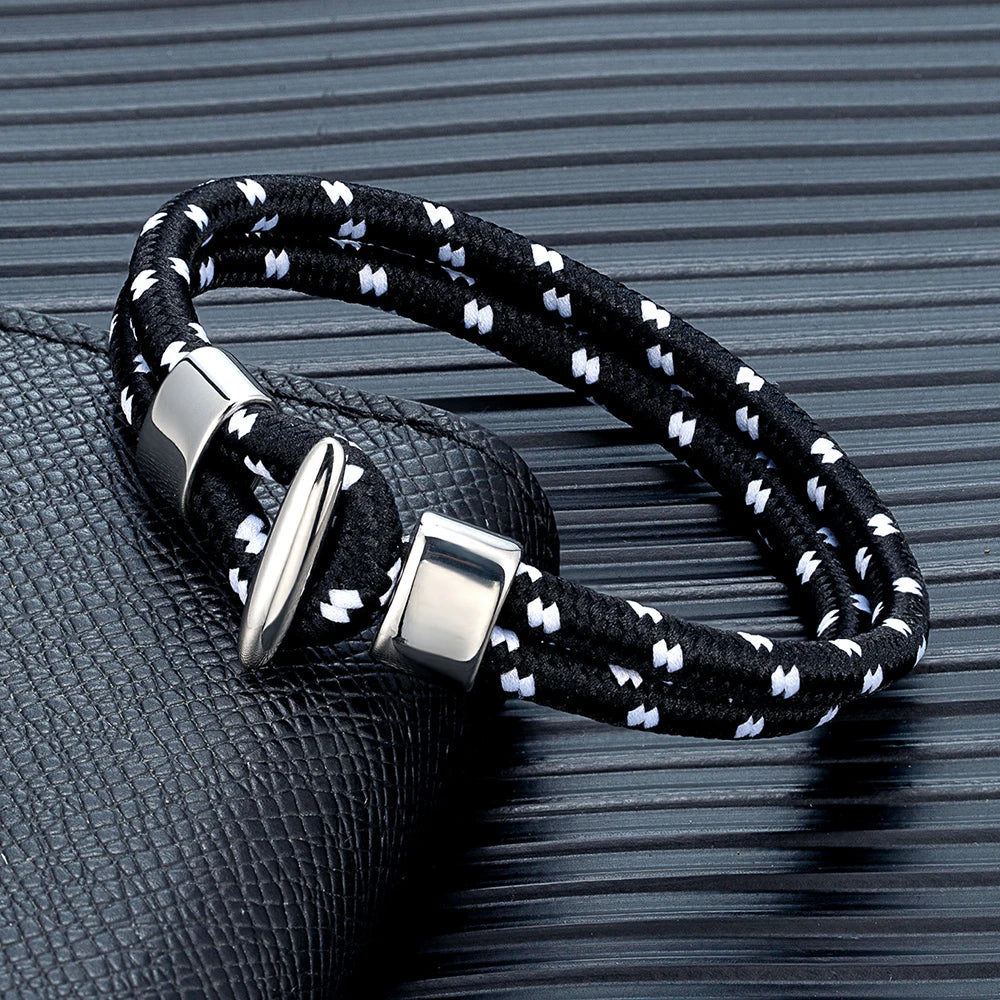 MKENDN Outdoor Style Braided Rope Bracelets Men Women Double Strand Nautical Survival Rope Bracelet Stainless Steel Hook Clasp