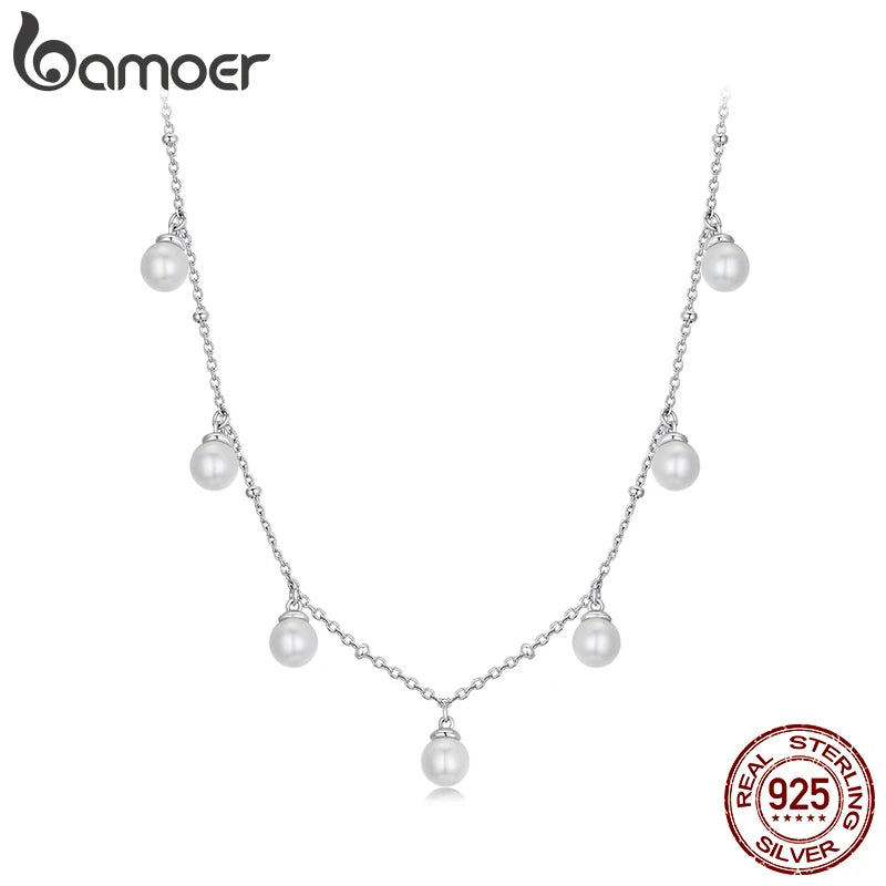BAMOER 925 Sterling Silber Perlen Choker Halskette 16,9″, zierliche vergoldete Choker Halsketten für Mädchen Braut Brautjungfer Hochzeit