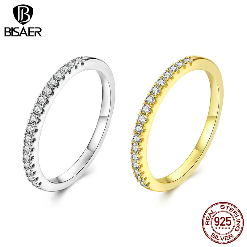 BISAER Eternity Moissanite Engagement Ring 925 Sterling Silver VVS1 EX Delicate Lab Diamond Band for Women Wedding Fine Jewelry