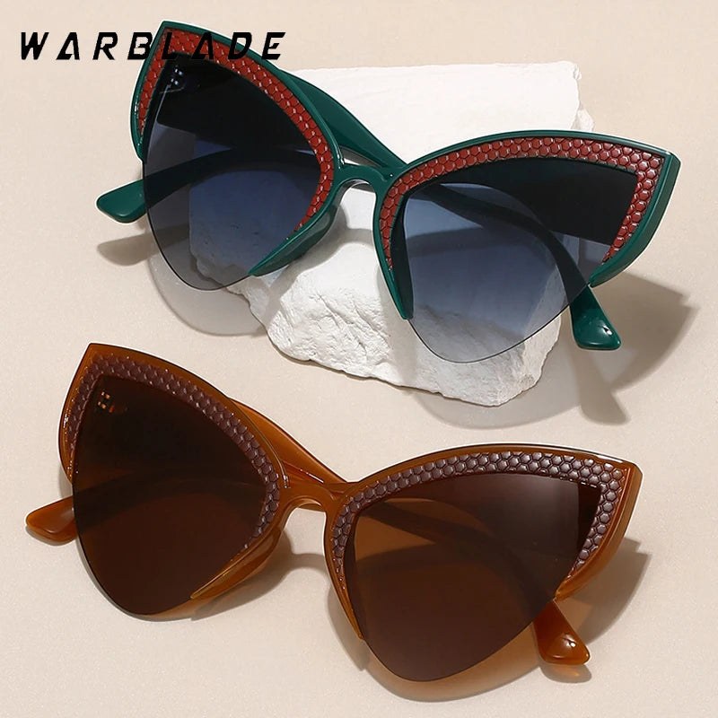 2025 übergroße sexy Cat Eye Punk Sonnenbrille Frauen großen Rahmen Luxusmarke Halbrandlose Sonnenbrille Shades Sport Radfahren Brillen