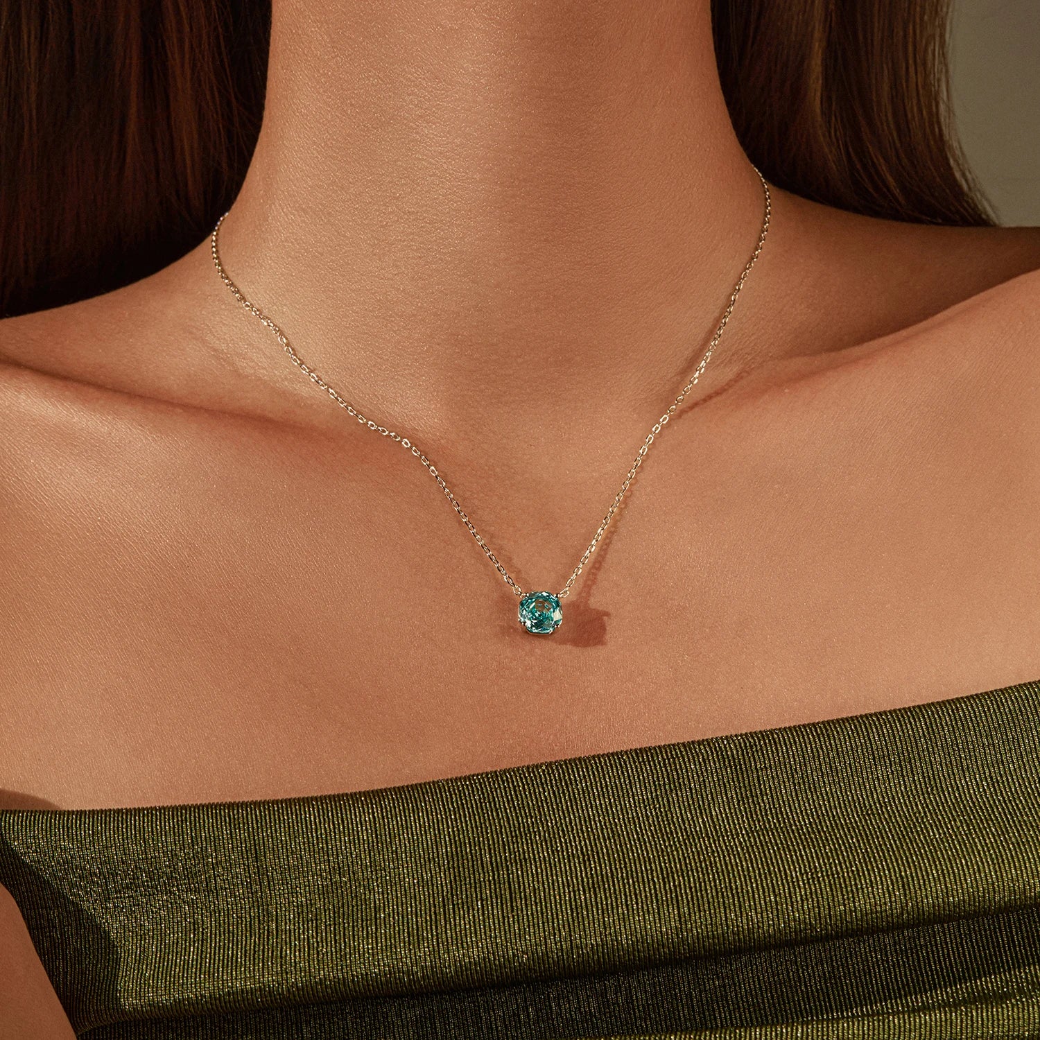 MODIAN 925 Sterling Silver Charming Octagon Sea Blue Rose Cut CZ Pendant Necklace For Women Hypoallergenic Jewelry Gifts