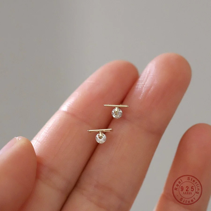 925 Sterling Silver Plating 14K Gold Simple Temperament Zircon Earrings for Women Korean Fashion Jewelry Accessories