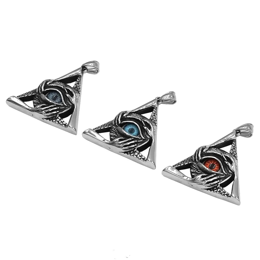 Pendentif talisman égyptien œil d'Horus Ra Udjat en acier inoxydable Illuminati Pyramid Eye Evil Hand Biker cadeau pour homme SWP0548A