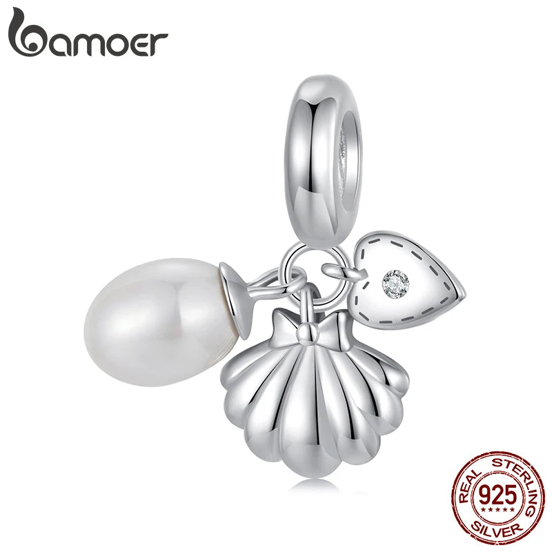 BAMOER Solid 925 Sterling Silver Shell Charm Pendant fit Original Bracelet & Necklaces Jewelry DIY bamoer Charm SCC2973