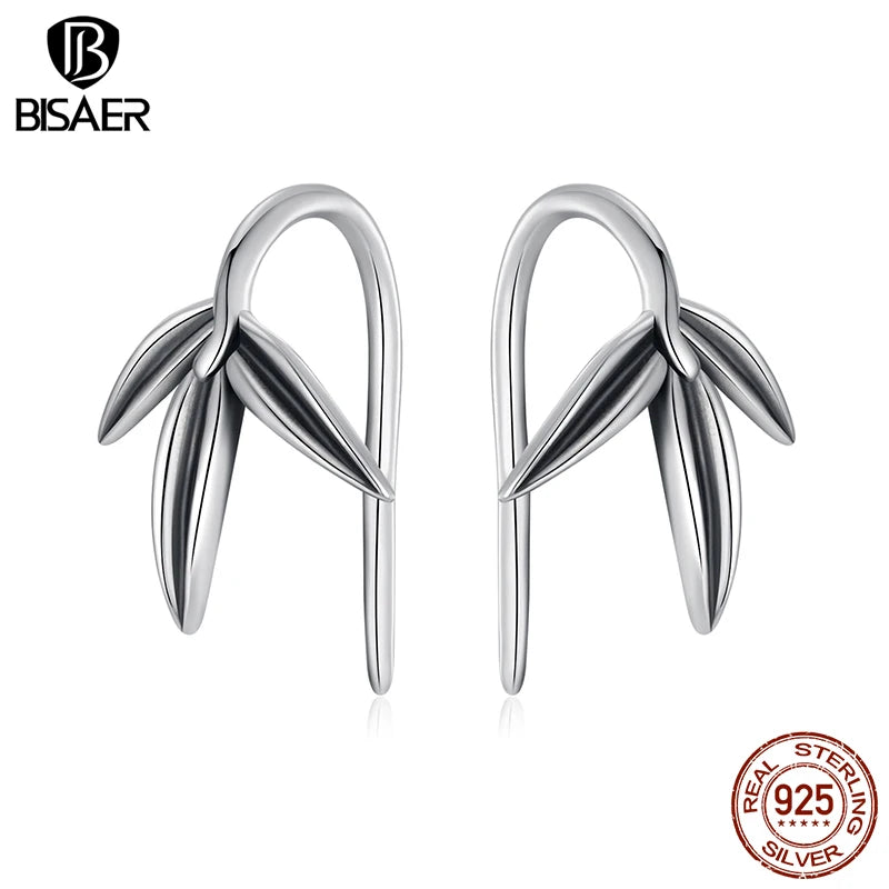 Boucles d'oreilles à tige en argent sterling 925 BISAER en bambou hypoallergénique classique élégantes pour femmes fête originale bijoux fins cadeau