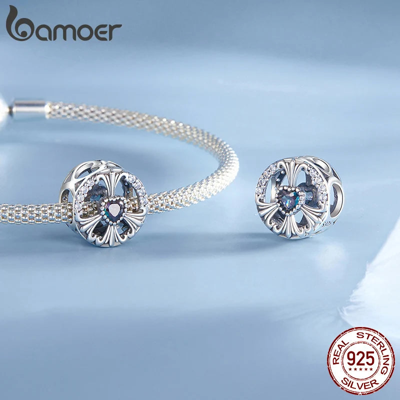 BAMOER Solid 925 Sterling Silver Round-Shaped Anti-war Charm Bead fit Original Bracelet DIY Bamoer Charm for Jewelry Making