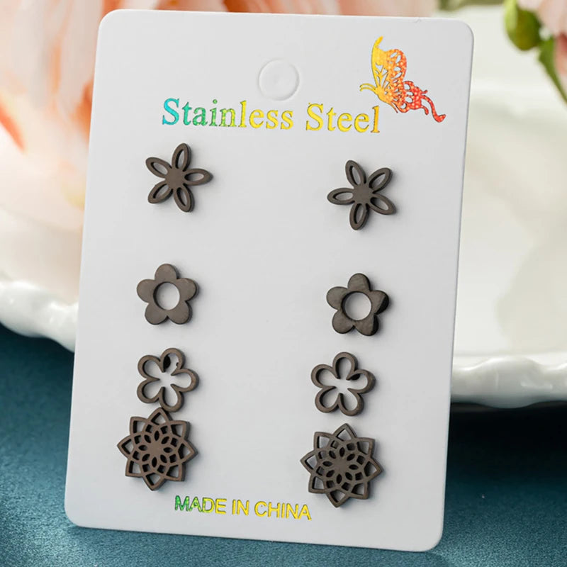 4 Paare/los Koreanische Mode Blume Stud Ohrringe für Mädchen Böhmen Daisy Sunflower Datura Ohrringe Vintage-Schmuck Mandala Brincos