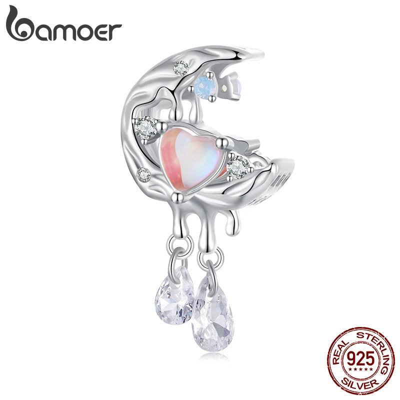 BAMOER Solid 925 Sterling Silver Pink Moonlight Charm Bead fit Original Bracelet & Necklaces Jewelry DIY bamoer Charm SCC2936