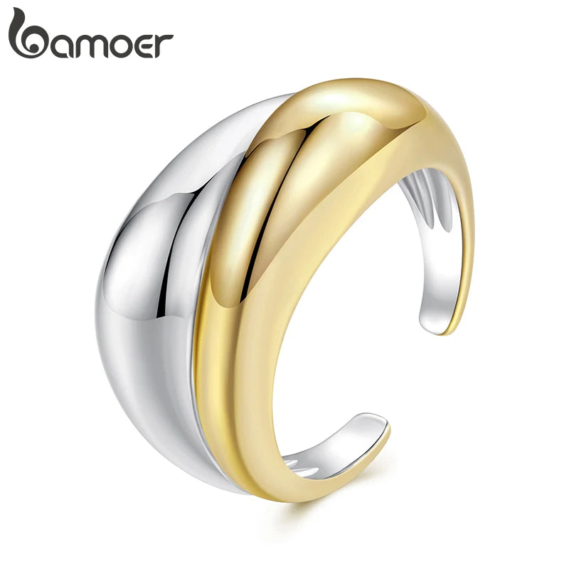 BAMOER Statement-Ring in zwei Kupfertönen, klobiger, 18 Karat vergoldeter Ring – ein originelles Schmuckstück für Punk-Girls, minimalistisch und ausdrucksstark.