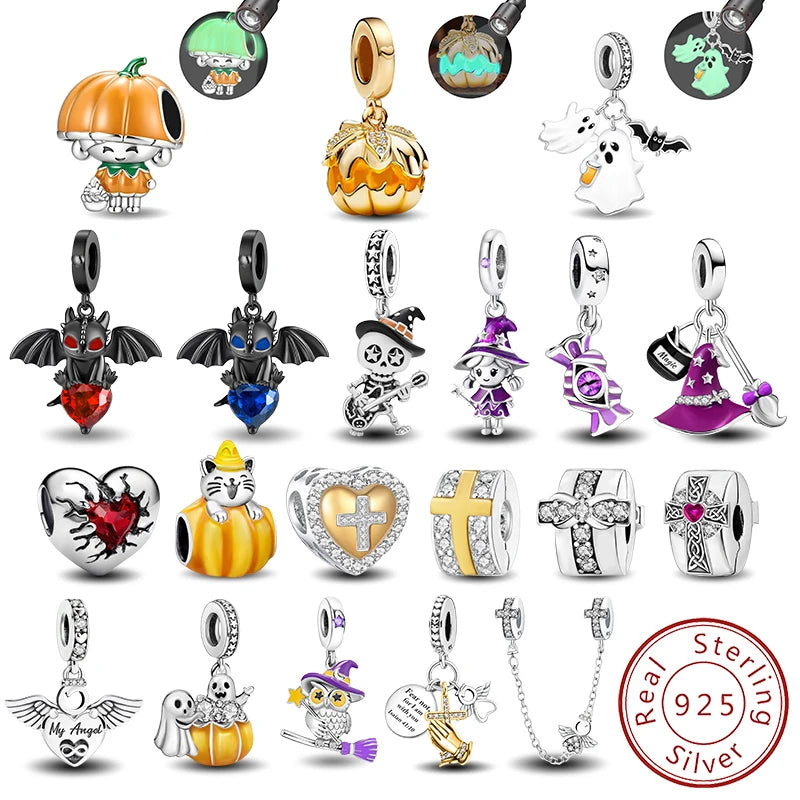 925 Sterling Silver Halloween Dark Phantom Pumpkin Devil Fit Diy Bracelet Necklace Making Gift Of High Quality Fine Jewelry
