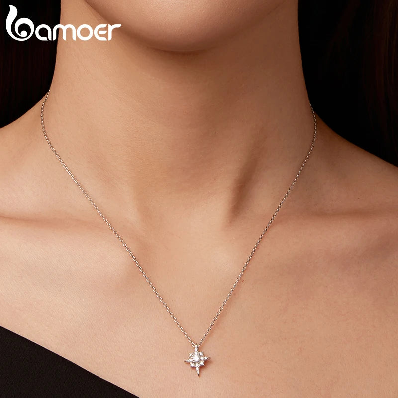 BAMOER Sternenanhänger aus Moissanit für Damen, 925er Sterlingsilber, 18 Karat Weißgold plattiert – ein funkelndes Geschenk