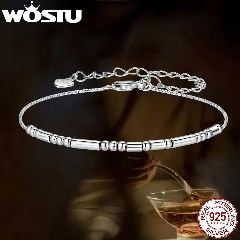 WOSTU Solid 925 Sterling Silver I Love You Morse Code Bracelet For Women Beads Links Best Valentine's Jewelry Gift For Lover