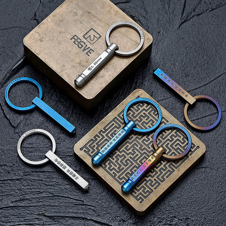 Real Titanium Anti-lost Car Keychians EDC Break Glass Escape Key Chain Custom Lettering Key Rings Holder for Friends Best Gifts