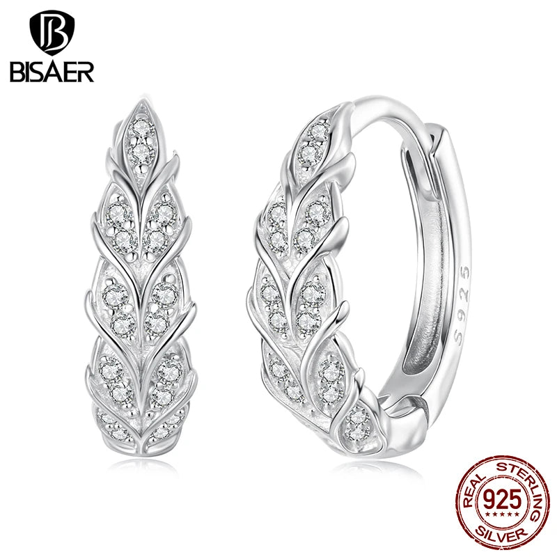 BISAER Real 925 Sterling Silver Wheat Hoop Earrings Classic Hypoallergenic Earrings for Women & Girls Party Fine Jewelry EFE1237