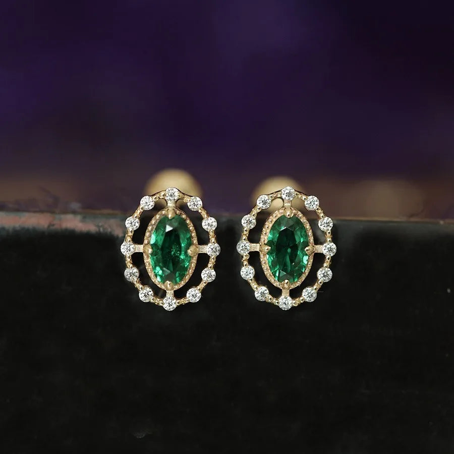 925 Sterling Silber vergoldet 14 Karat Gold Retro grüne Zirkon Ohrringe für Frauen Exquisite Party Schmuck Geschenke