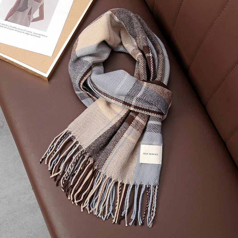 Winter Plaid Scarf Design Women Cashmere Pashmina Warm Shawl Lady Wrap Tassel Scarves Knitted Men Foulard Thick Blanket 2024 - Madeinsea©