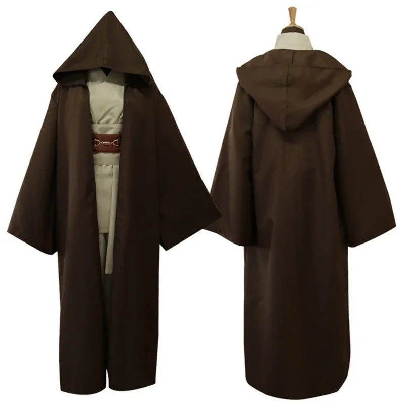 Movie Star Jedi Knight Costume Cosplay Wan Black Robe Obi Warrior Uniform Outfits Cloak Halloween Carnival Party Men