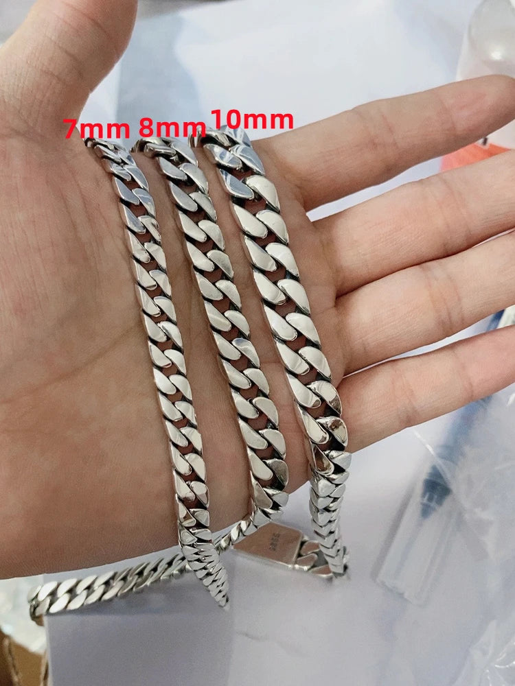 100% S925 Sterling Silver Bracelet 8MM Punk S925 Silver Jewelry Never Fade Carry certificate Men Women Jewelry Gifts - Madeinsea©