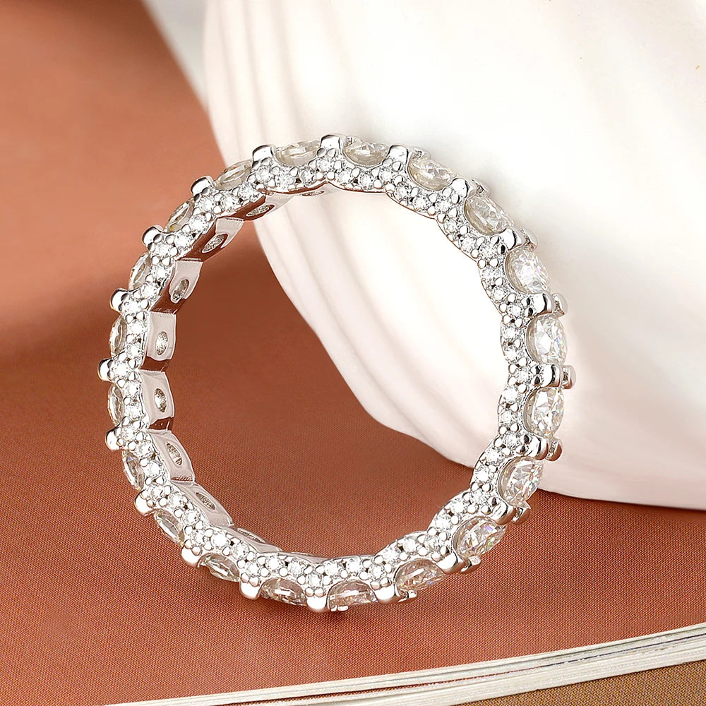 Serenity 3mm D Color Moissanite Rings For Women Men Gift 100% S925 Sterling Silver Plated 18K Lab Diamond Row Rings Fine Jewelry