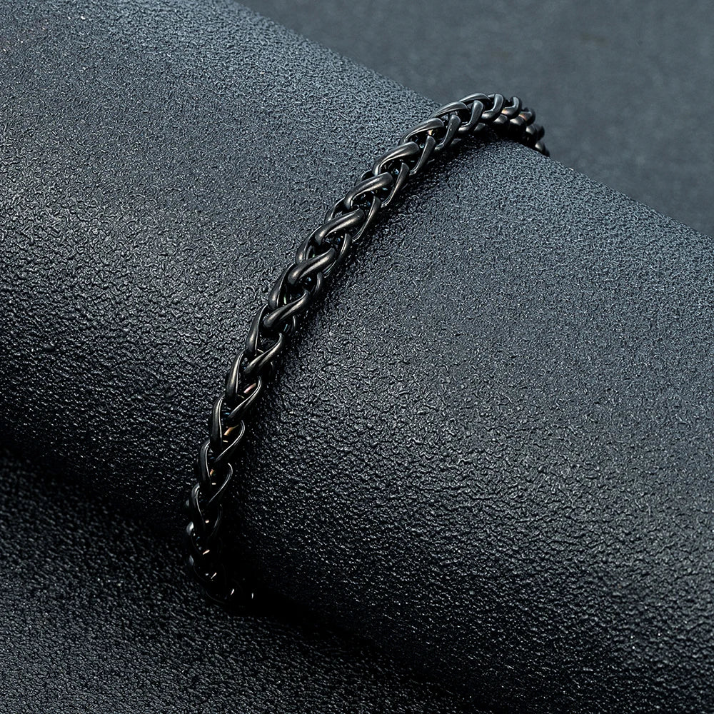MKENDN Punk Rock Style Keel Chain Bracelet Thickness 2/3/4/5/6mm Hypoallergenic Four-Side Twist Chain For Men Women Fashion Gift