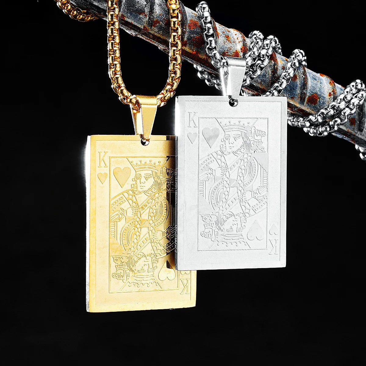 Spade King Men Pendant Bas-relief Poker Necklace Stainless Steel Chain Hip Hop Luxury for Male Party Jewelry Gift Dropshipping