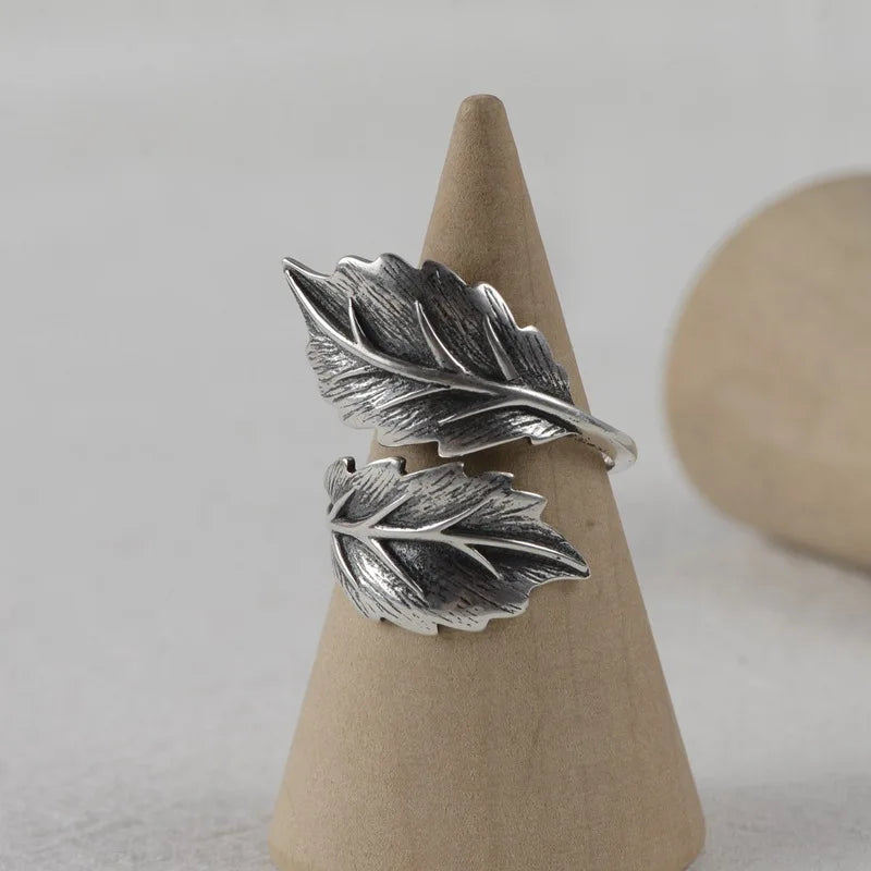 Buyee 925 Sterling Silber Großer Ring Ausgezeichneter Gary Blatt Offener Ringfinger für Frau Männer Mode Übertreibung Feiner Schmuck Kreis