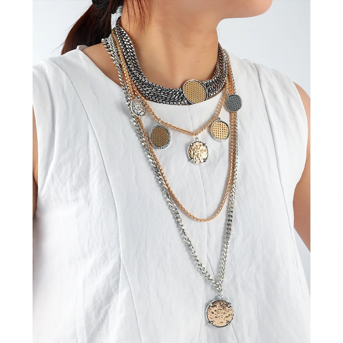 ZAA Exaggerated Multi-layered Chain Punk Hip-hop Necklace