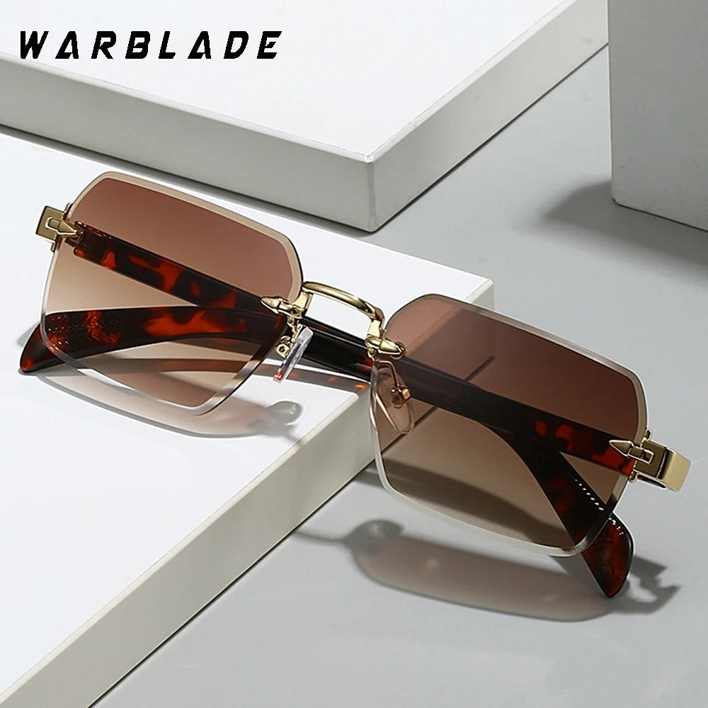 Lunettes de soleil carrées de luxe pour hommes, marque rétro, styliste, mode, sans monture, verres de coupe, lunettes sans cadre pour dames