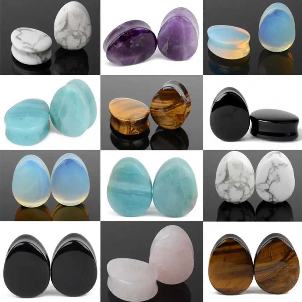 2 stücke Wassertropfen Stein Ohrstöpsel Tunnel Flesh Flare Sattel Piercing Oreja Ohrringe Messgeräte Ohr Bahre Expander Körperschmuck